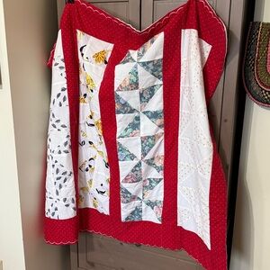 Handmade Red Pinwheel Quilt 47x42 Small